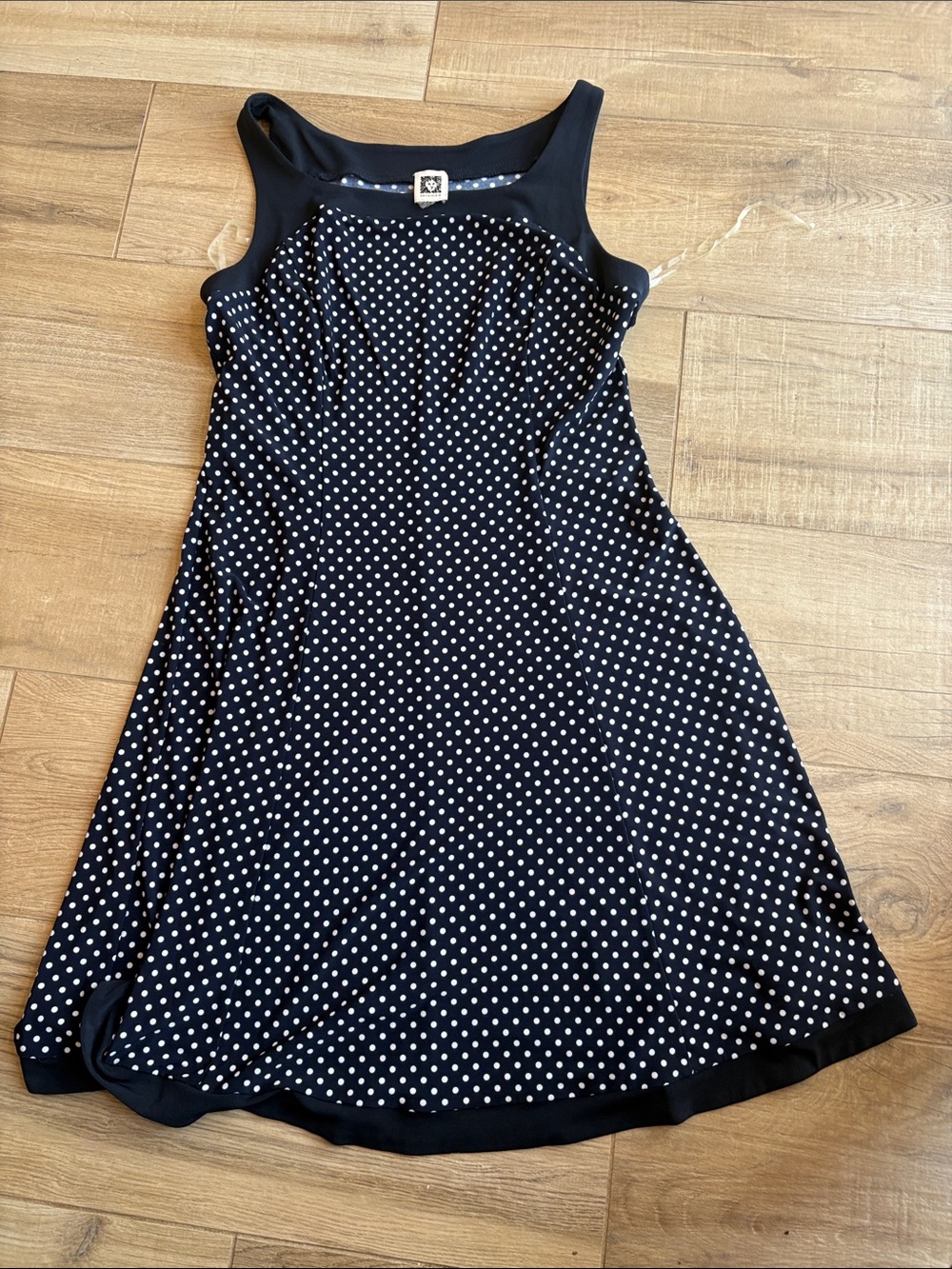 Anne Klein Black Midi Dress with White Polka Dots